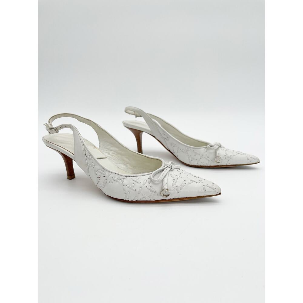 Dior Vintage White Whipstitched Bow CD Charm Pointed Toe Kitten Heels EU 36.5 - Picture 2 of 16